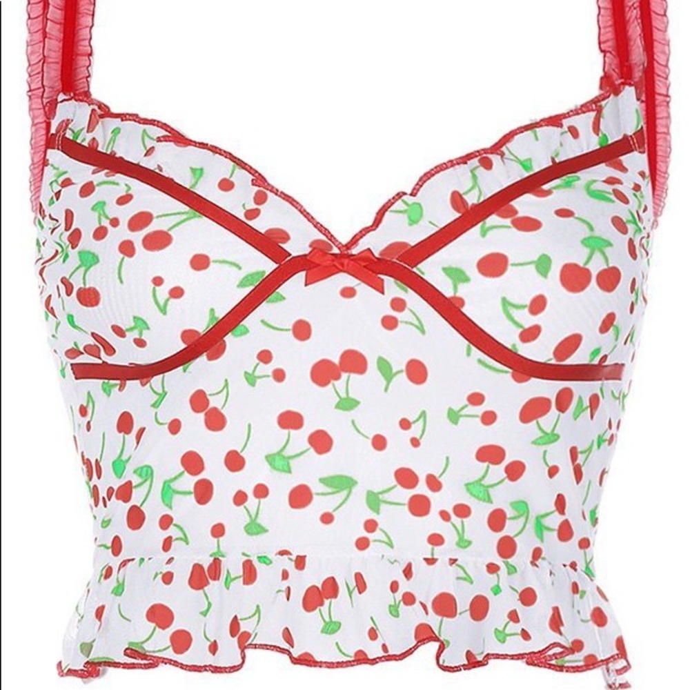 Cherry Print Ruffle Crop Top